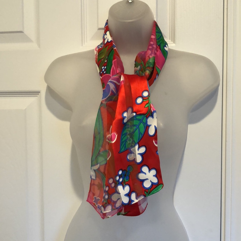 Floral Silk Scarf Tailored Oblong Scarf VTG - Picture 2 of 12